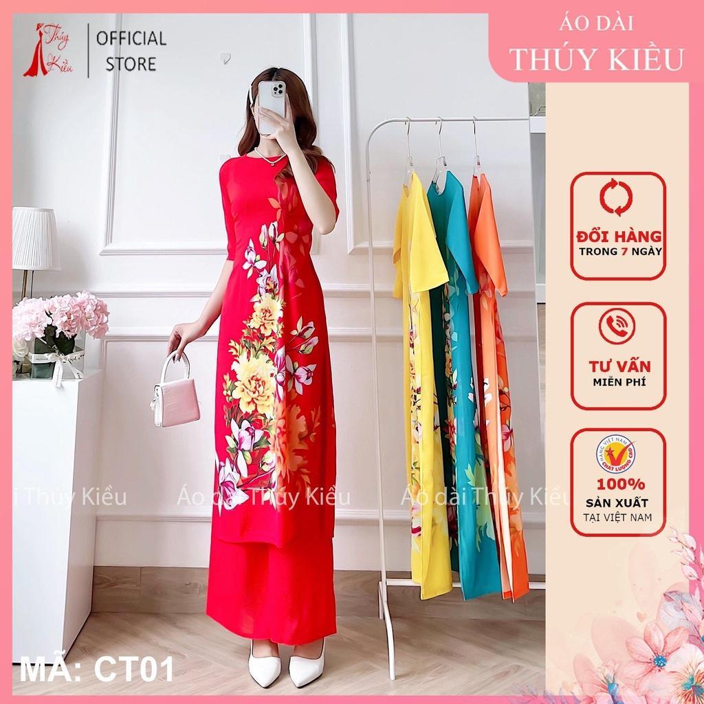 Bộ áo dài cách tân nữ thiết kế lụa Nhật CT01-DO nền đỏ hoa mộc lan dự tiệc lễ tết đẹp