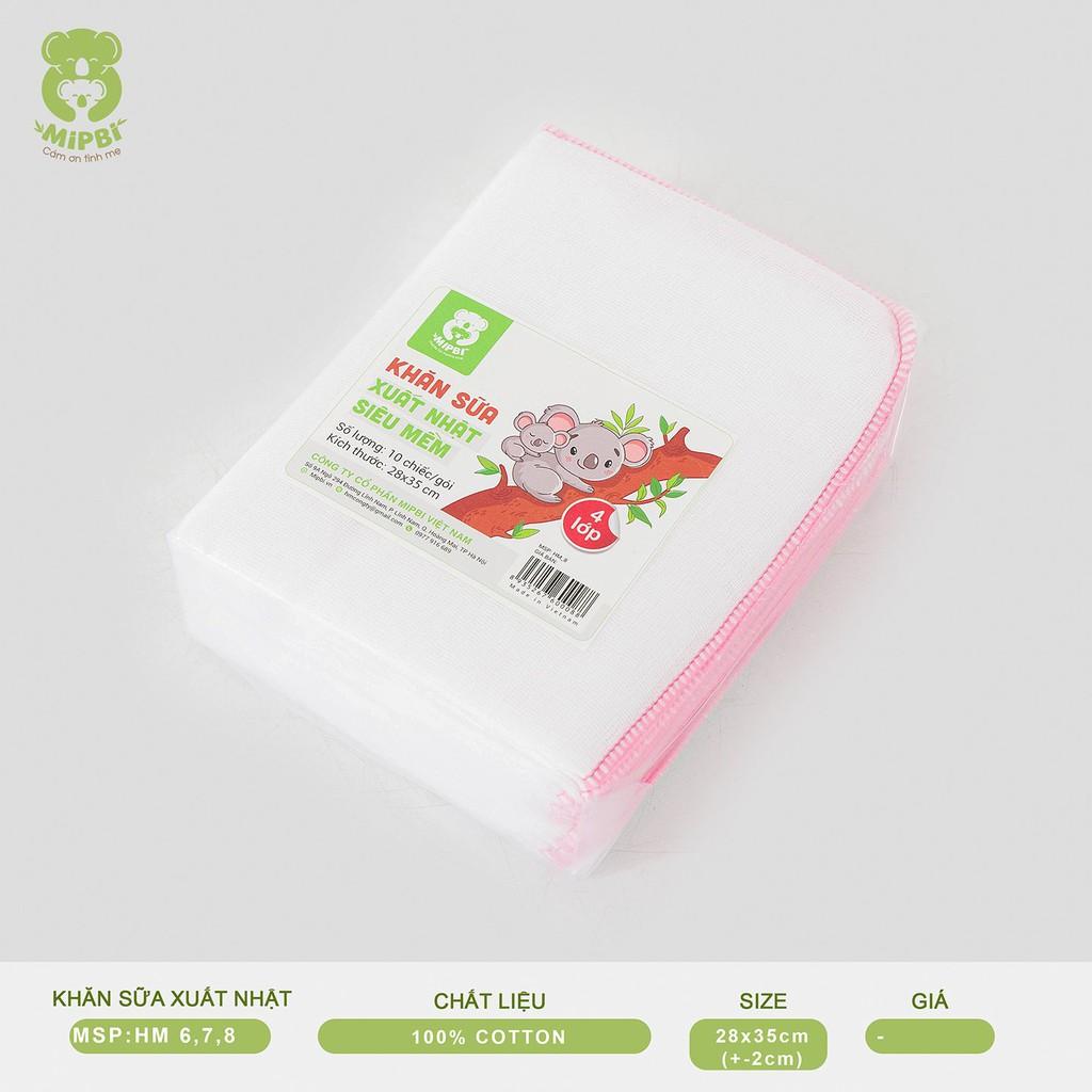 Khăn sữa xuất Nhật Mipbi 100% cotton tự nhiên siêu mềm (Gói 10 chiếc)