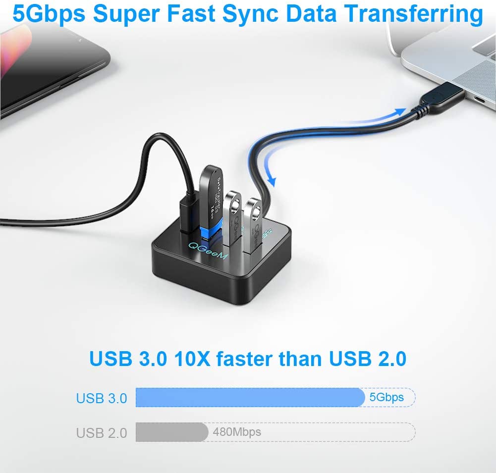 Bộ hub đa năng QGeeM chia 4 cổng USB 3.0, đen-Hàng Chính Hãng