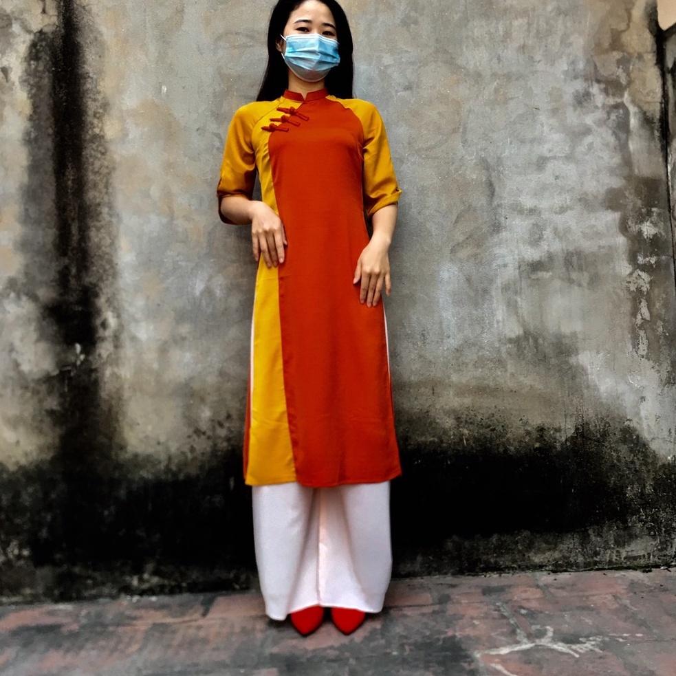 Set Áo dài tây thi cam đất đậm, Áo dài cách tân đẹp