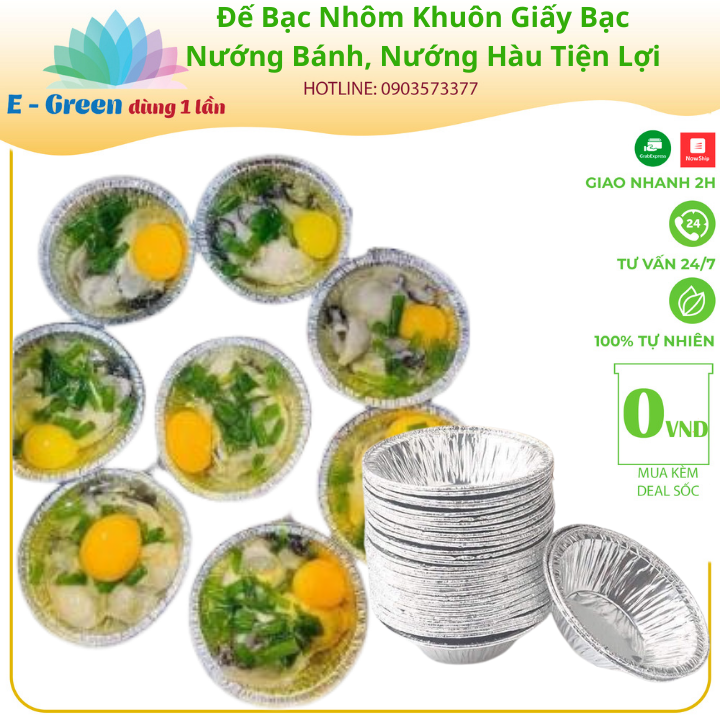 Chén Bạc Nhôm, Khay Giấy Bạc Làm Bánh, Trứng, Bánh Pudding, Nướng Hàu Không Dính Tiên Lợi, Giá Rẻ - E Green Dùng 1 Lần