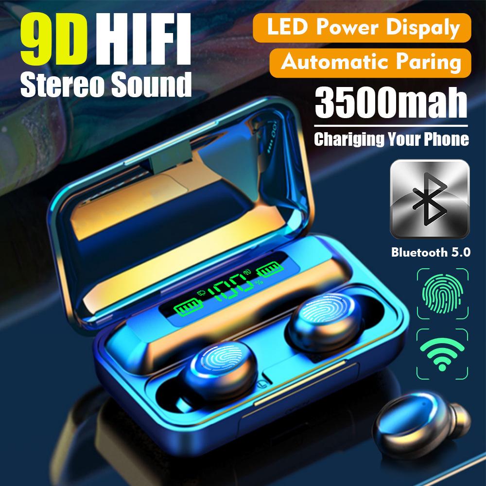 9D Tai Nghe Bluetooth 5.0 TWS Tai Nghe Nhét Tai Không Dây Mini Tai Nghe Nhét Tai Tai Nghe Âm Thanh Nổi IPX7 Với Chữ Số Hiển Thị Màn Hình 3500MAh Sạc