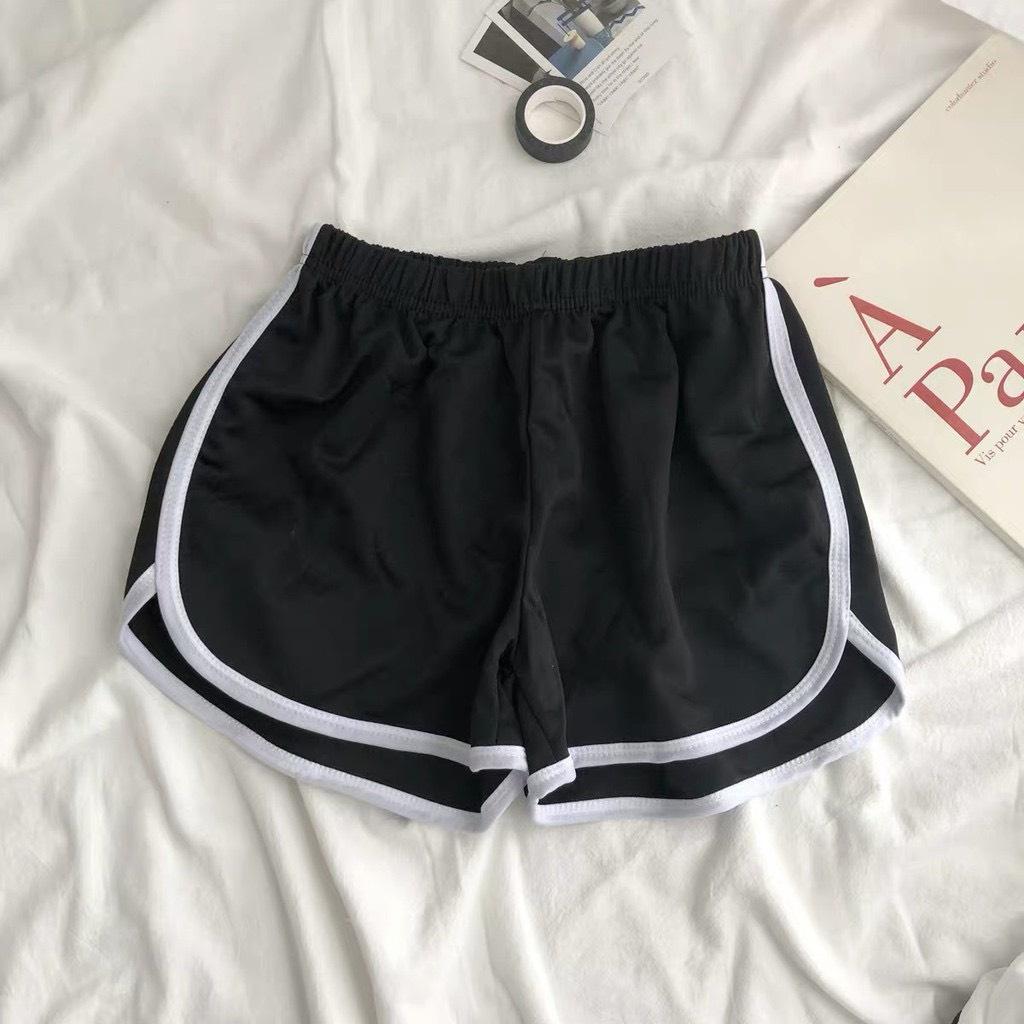 Quần đùi nữ dáng thể thao chất cotton co dãn ôm body sexy, quần dáng ngắn tôn V3 sexy Q03 - Trắng viền sọc