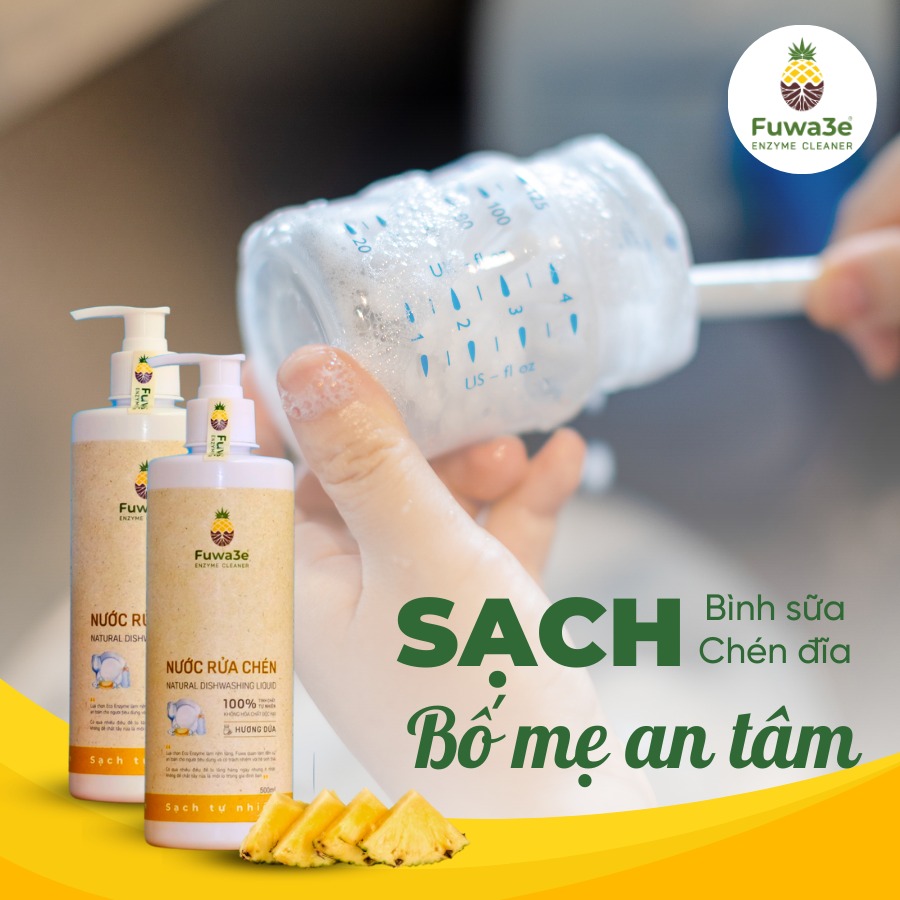 Nước rửa chén hữu cơ enzyme sinh học từ vỏ dứa Fuwa3e 500ml/ 100ml