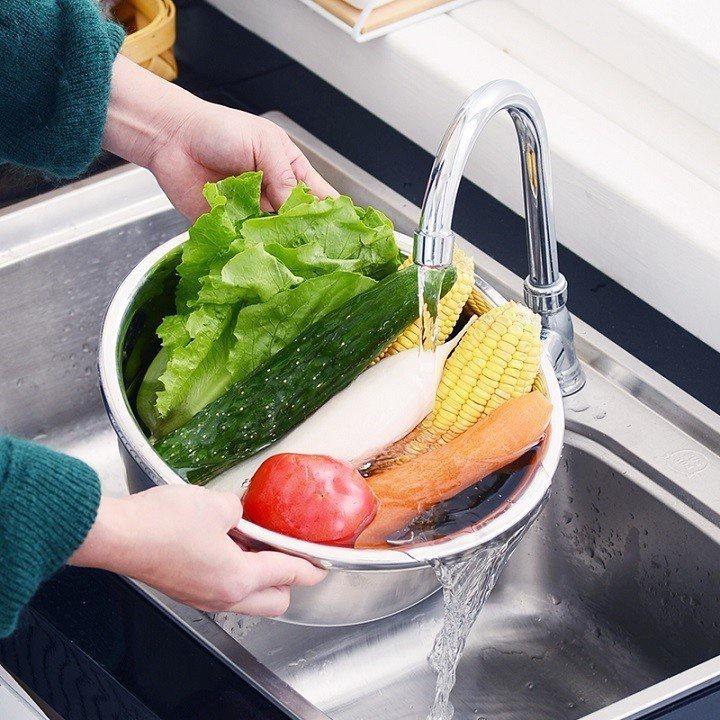 Bộ Thau, Rổ, Nạo Bào Cắt Rau Củ 3 Món Inox Tiện Lợi