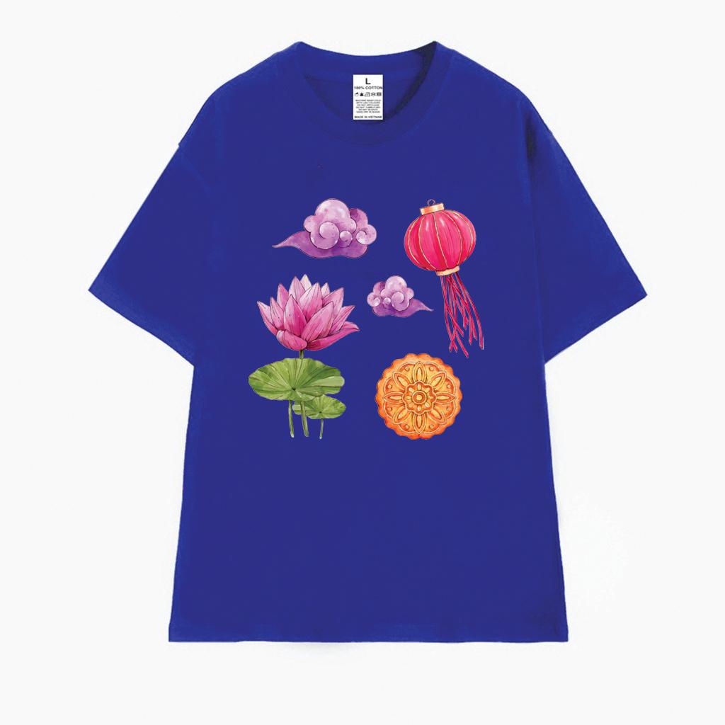 Cao cấp - Áo thun oversize hình lồng đèn hoa sen bánh trung thu áng mây Mid Autumn shirt áo thun uni