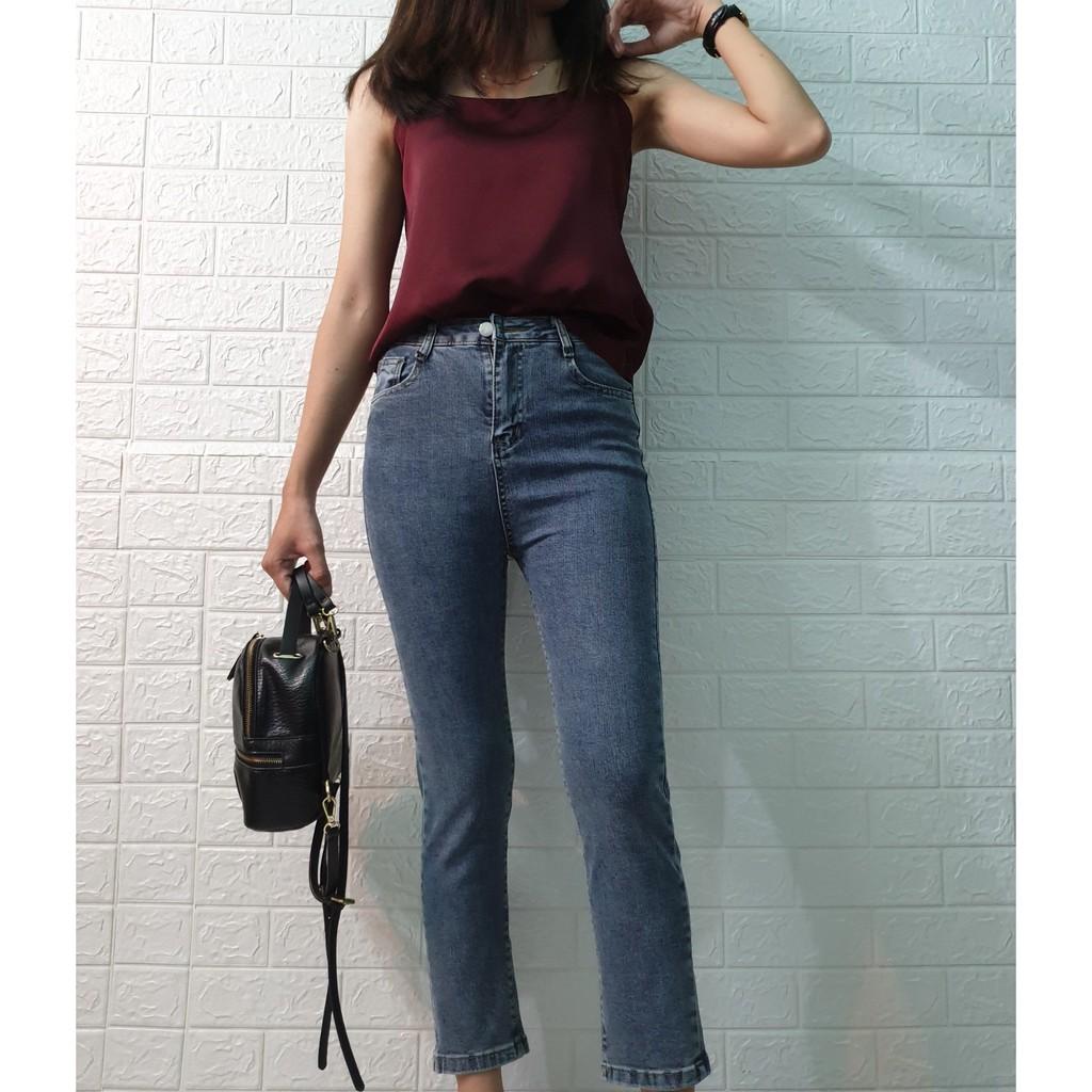 Quần jeans nữ cạp cao ống đứng co giãn cực tốt