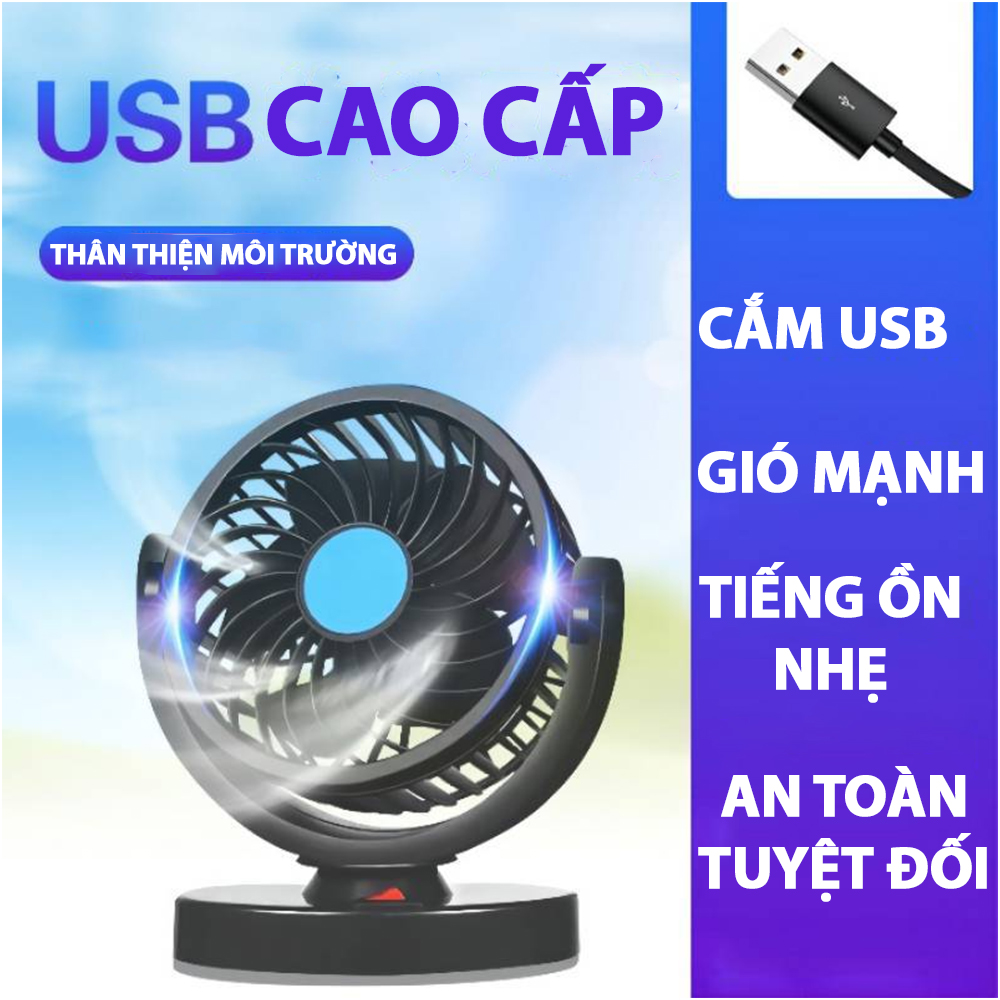 Quạt Mini Xoay 360 Độ Cổng USB Dùng Cho Ô Tô 5V, Bàn Làm Việc