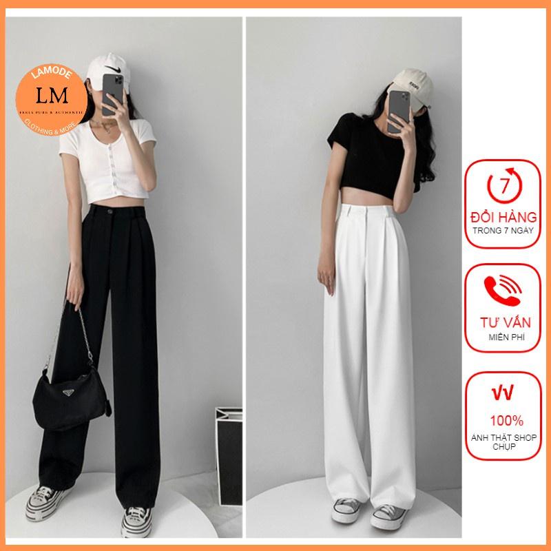 QUẦN SUÔNG NỮ ỐNG RỘNG KHÓA TRƯỚC CHUN SAU QUẦN ỐNG RỘNG CHẤT VẢI TUYẾT MƯASIÊU TÔN DÁNG