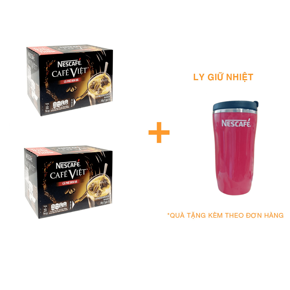 Combo 2 hộp cà phê hòa tan Nescafé Café Việt đen đá (Hộp 15 gói x 16g) [Tặng 1 ly giữ nhiệt]