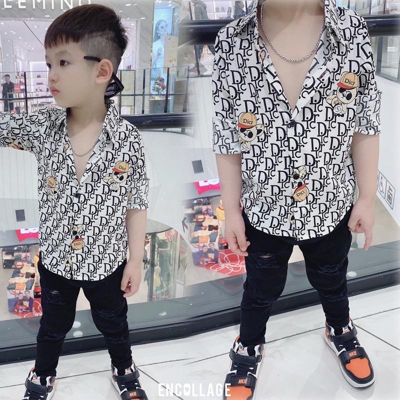 Set sơ mi lụa kèm quần kaki trắng hoặc đen cho bé 10-20kg