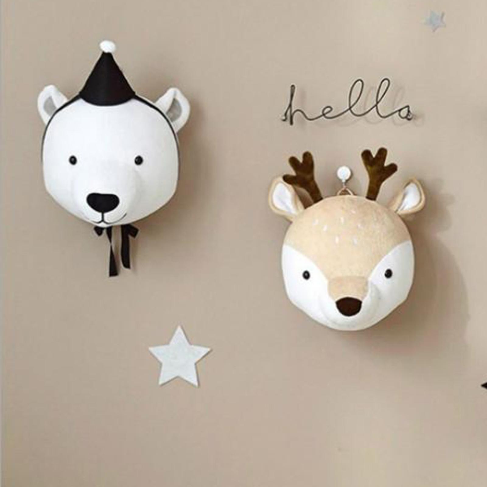 2x Wall Decor Animal Head Wall Ornaments Wall Hanging Mount for Kids Room