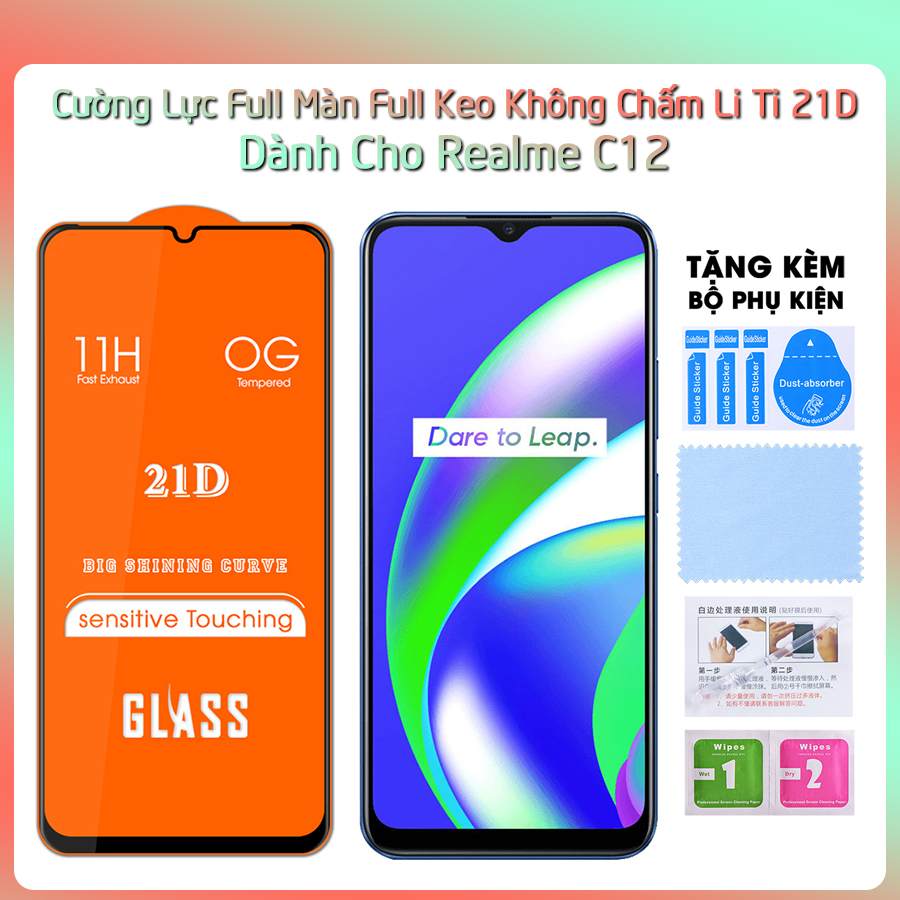 Kính Cường Lực 21D Cho Realme C12 Full Keo Màn Hình SIÊU BỀN, SIÊU CỨNG- Hàng Chính Hãng