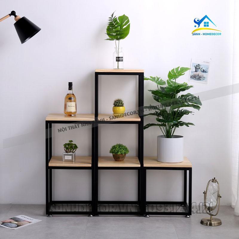 Kệ trang trí phòng khách đẹp đơn giản, kệ để đồ đa năng khung sắt KTT01 gỗ CN phủ melamine cao cấp