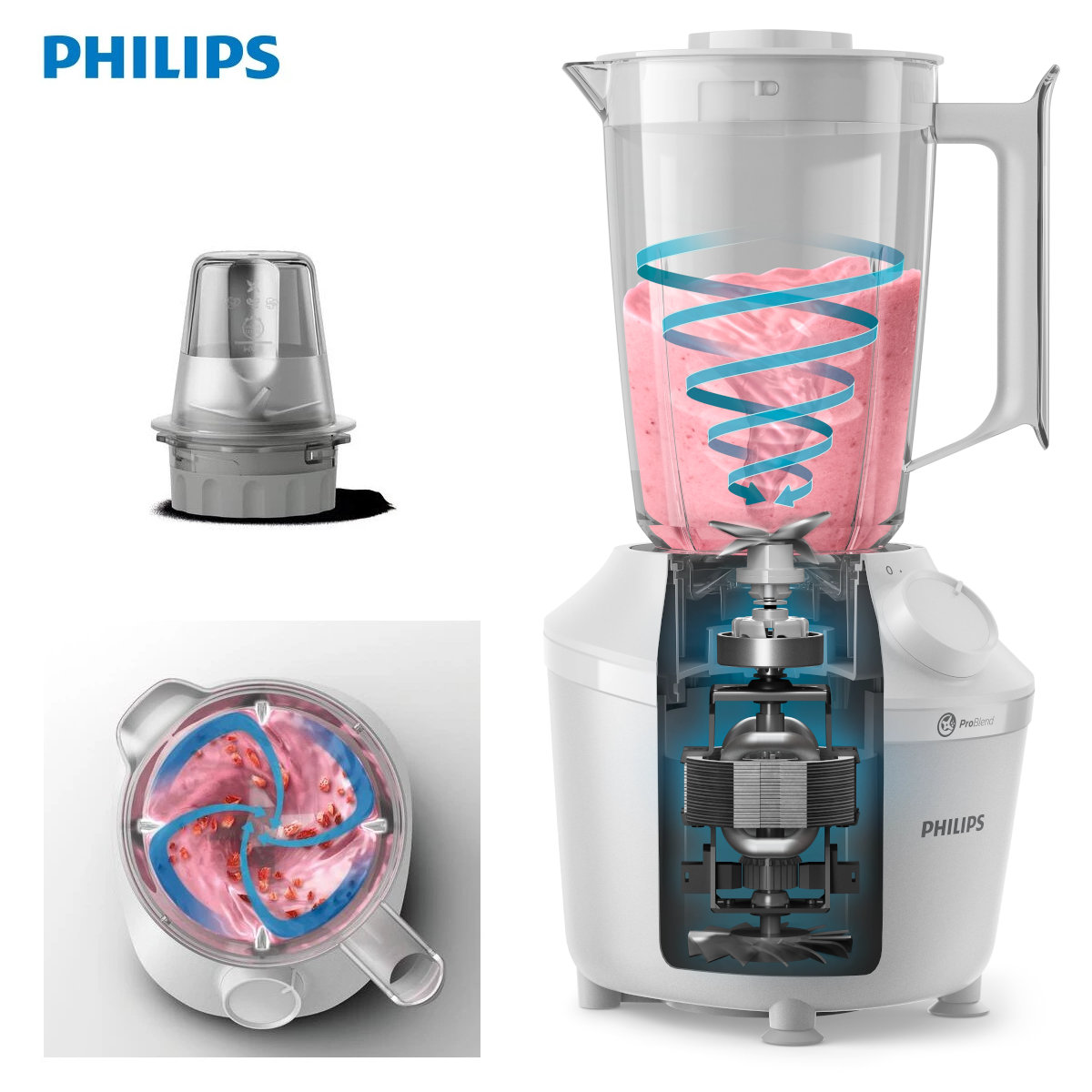 Máy xay sinh tố 2 cối Philips HR2041/10 công suất 450W, xuất xứ Indonesia - Hàng chính hãng