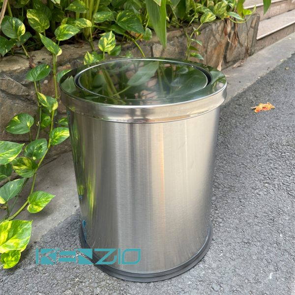 Thùng rác INOX nắp lật xoay KENZIO màu INOX K-A36-J