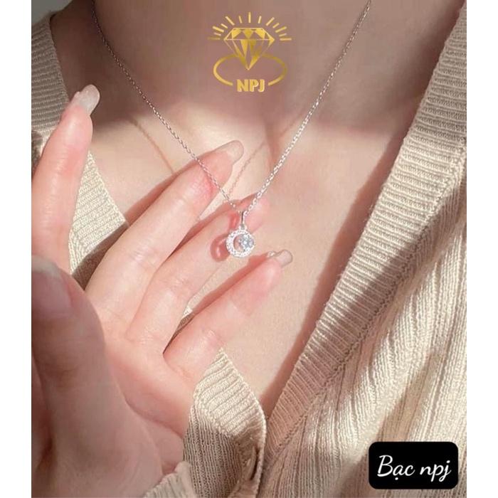 Dây chuyền nữ , Vòng cổ Bạc Ta mặt tròn đính đá, thiết kế trẻ trung hiện đại -Bạc Npj