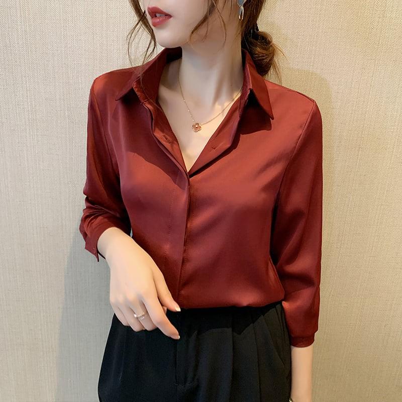 Áo sơmi nữ satin kèm ảnh thật