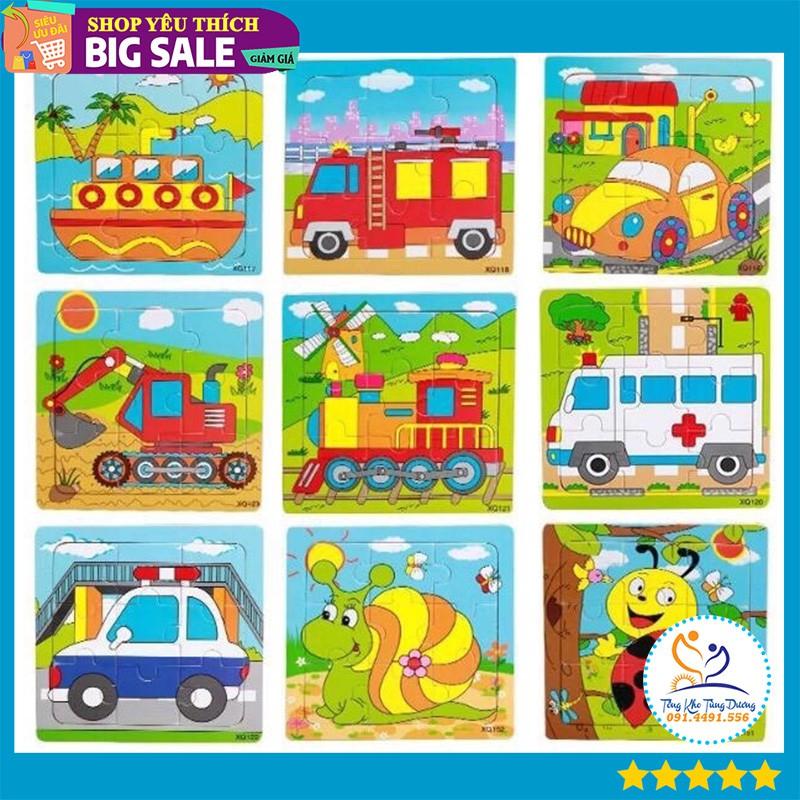 Đồ chơi Tranh Xếp Hình Ghép Gỗ Puzzle 9 Miếng, 12 miếng Cho Bé