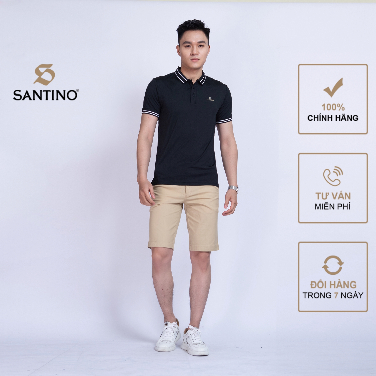 Áo thun POLO nam ngắn tay cổ bẻ Santino chất liệu thể thao co dãn, dáng slim trẻ trung năng động TSP385B861