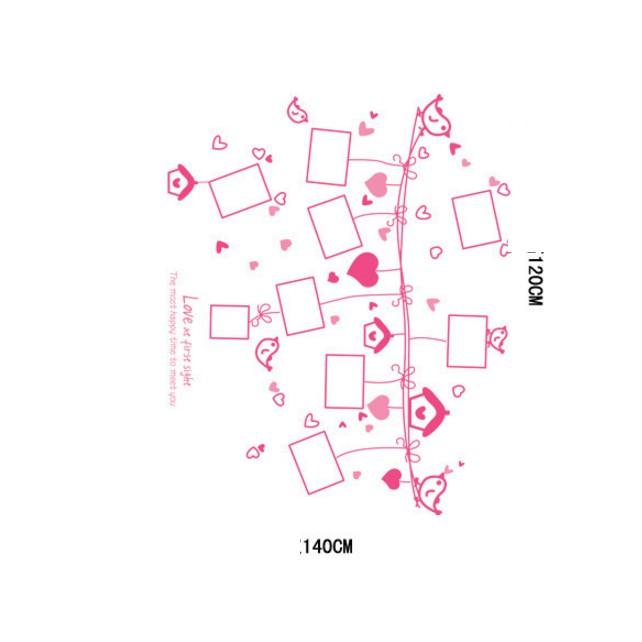 Decal trang trí khung hình và trái tim hồng