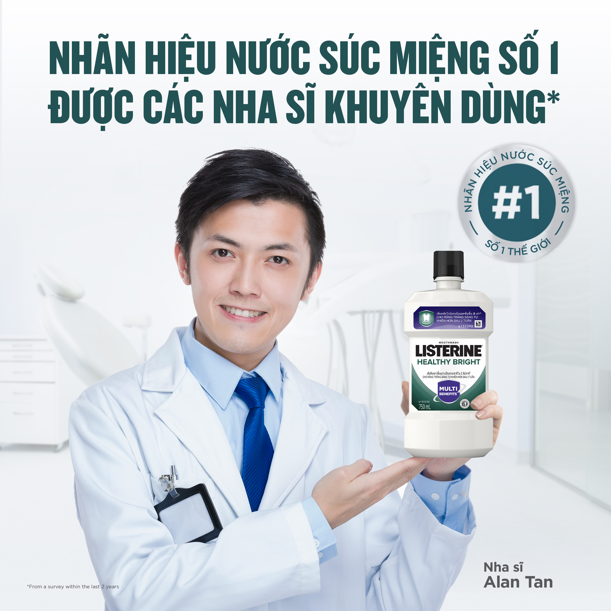 Bộ 2 Chai Nước Súc Miệng làm trắng răng LISTERINE HEALTHY BRIGHT 750mlx2 Chai