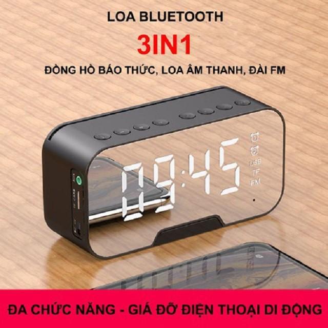 Loa Bluetooth Di Động Có Mặt Gương Tích Hợp Đồng Hồ Báo Thức, Có Khe Cắm Thẻ Nhớ