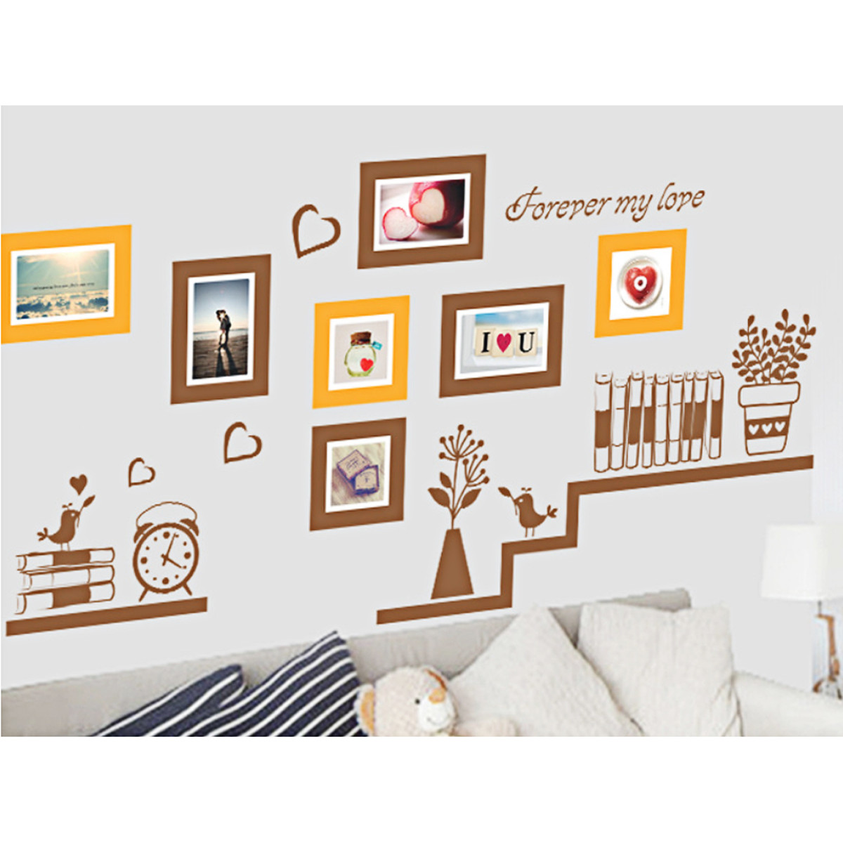 Decal dán tường khung ảnh nâu