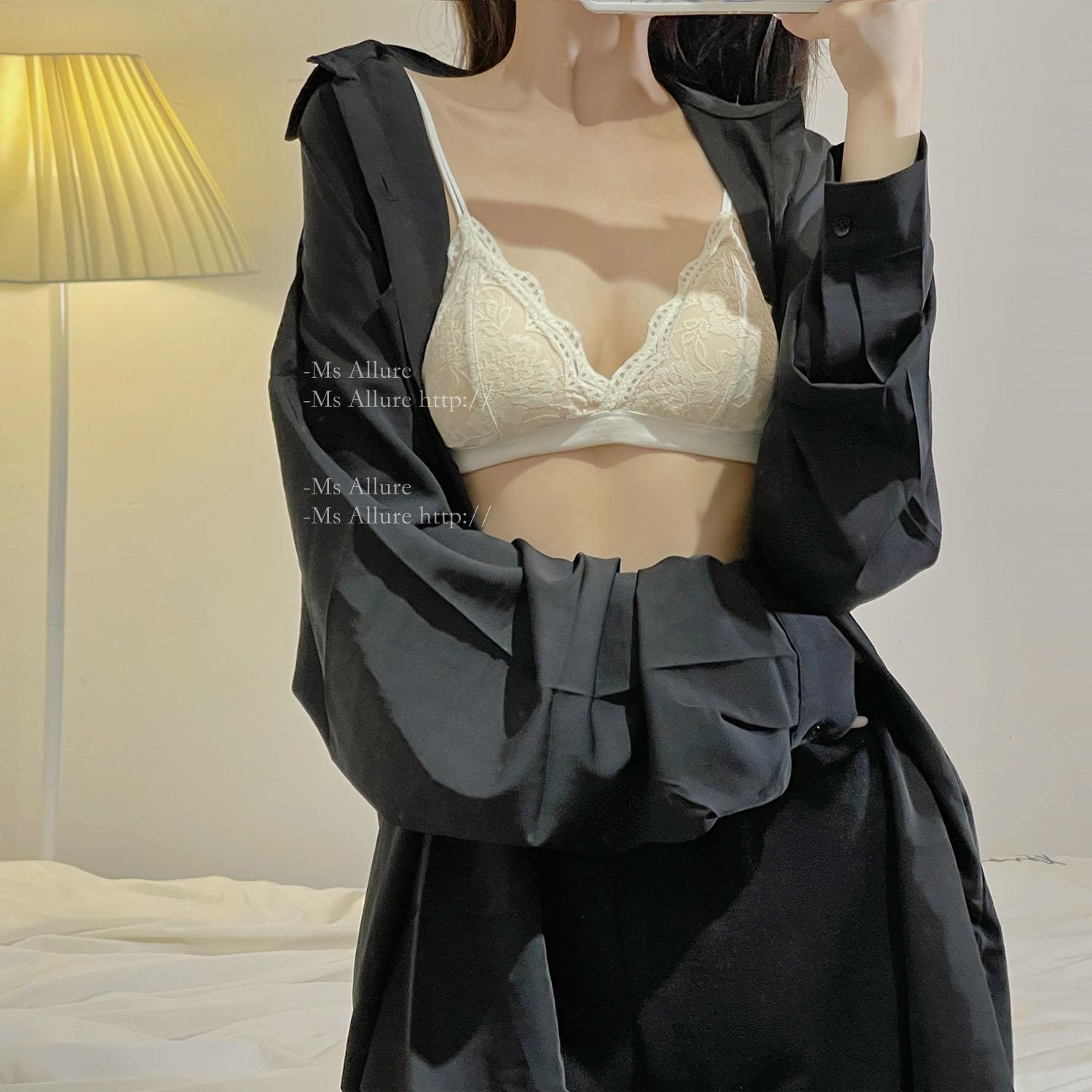Set/Bộ đồ lót ren kiểu Pháp không gọng, dây mảnh thoải mái, thoáng khí LYEB013