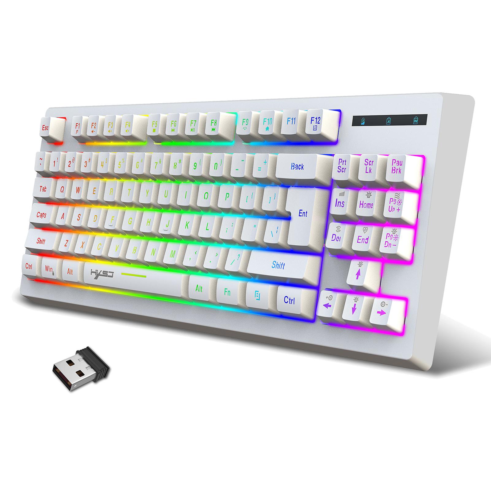 HXSJ L100 2.4G Wireless Membrane Keyboard 87 Keys Layout RGB Light Effect ABS Key Cap Built-in 1800mAh Lithium Battery