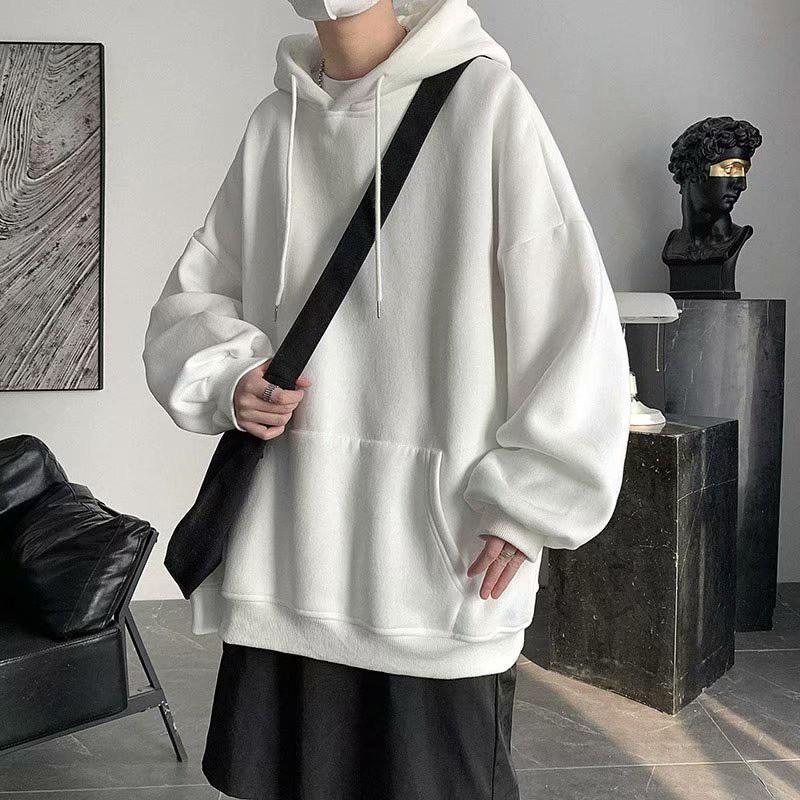 Áo hoodie đen trắng trơn nam nữ form rộng hàn quốc unisex dài tay basic Áo hoodie nỉ bông đen trắng YiiL HD07