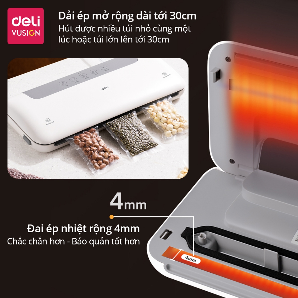 Máy Hút Chân Không Hàng Chính Hãng Deli Hút Tự Động Hàn Miệng Túi Lực Hút Mạnh Bảo Quản Thực Phẩm Tươi Lâu Hơn 3 Lần