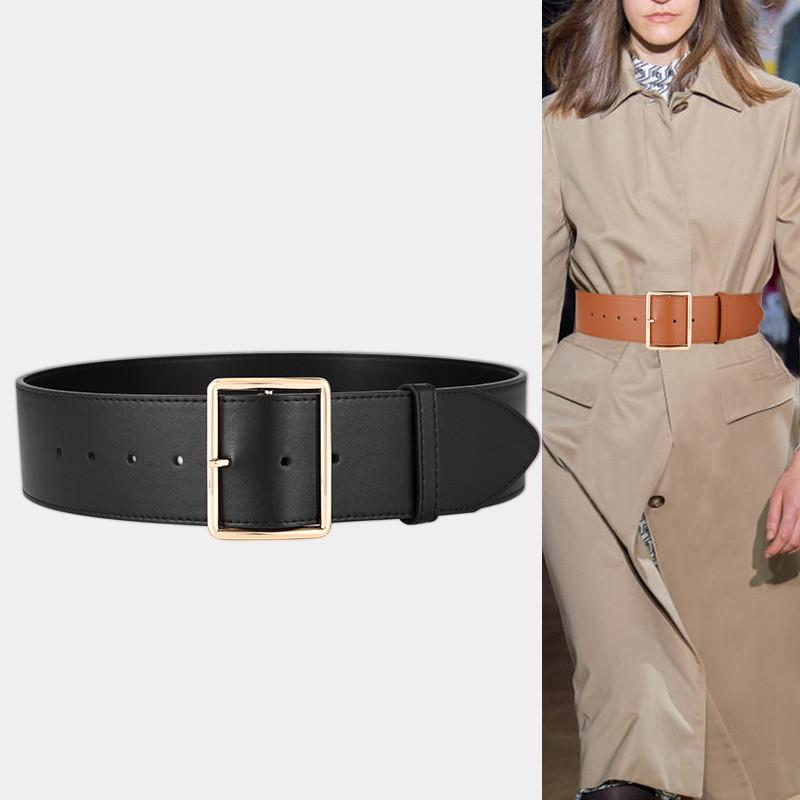 Rộng Da Bò Cho Phụ Nữ Vàng Lớn Khóa Pin Thắt Dây Eo Đầm Áo Khoác Cao Cấp Da Thật Da Waistbands Nóng Mềm Mại Thật bò Dây