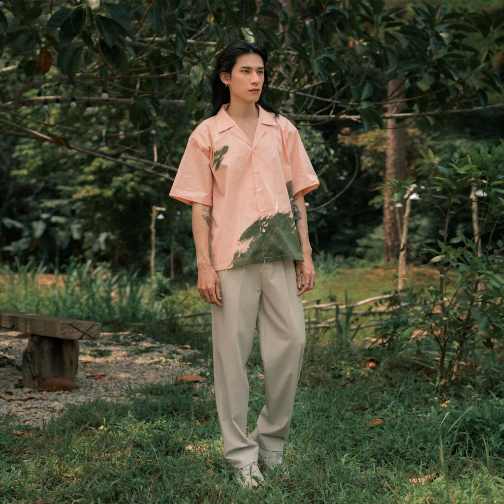 Áo sơ mi Y218 Windy Shirt màu hồng ngắn tay in vệt màu