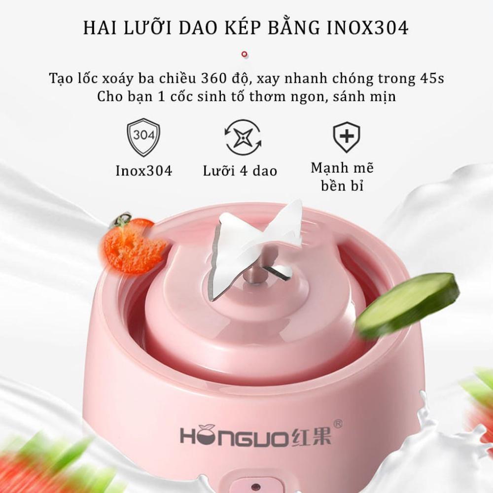 Máy xay sinh tố cầm tay mini, máy say sinh tố Honguo 6 lưỡi sạc pin tích điện dung tích 300ml, bảo hành 12 tháng