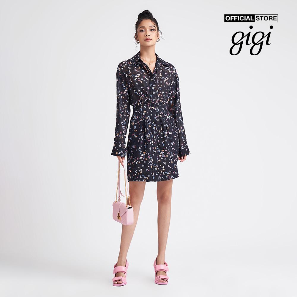 GIGI - Đầm mini sơ mi tay dài phối nút cài thời trang G2107D221190