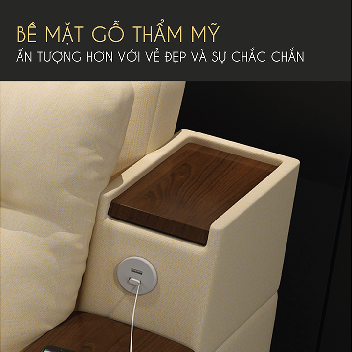 Giường Sofa Thông Minh, Vải Nano Tay Gỗ Óc Chó Cao Cấp Có Cổng Sạc Tiện Lợi - Sofa Gấp Gọn Đa Năng Phong Cách Châu Âu