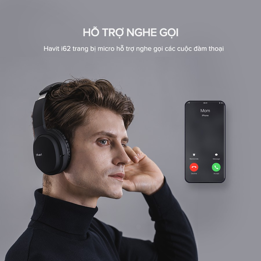 Tai Nghe Bluetooth Headphone HAVIT i62, Driver 40mm, Bluetooth 5.0, Nghe Đến 8H, Gập Gọn 90 - Hàng Chính Hãng (Hồng)