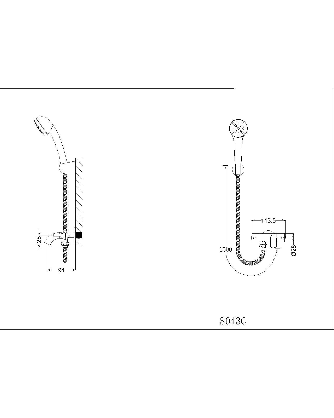 Vòi sen tắm  lạnh gắn tường Caesar S043C tay dây sen xi ( bao gồm củ sen và tay dây)