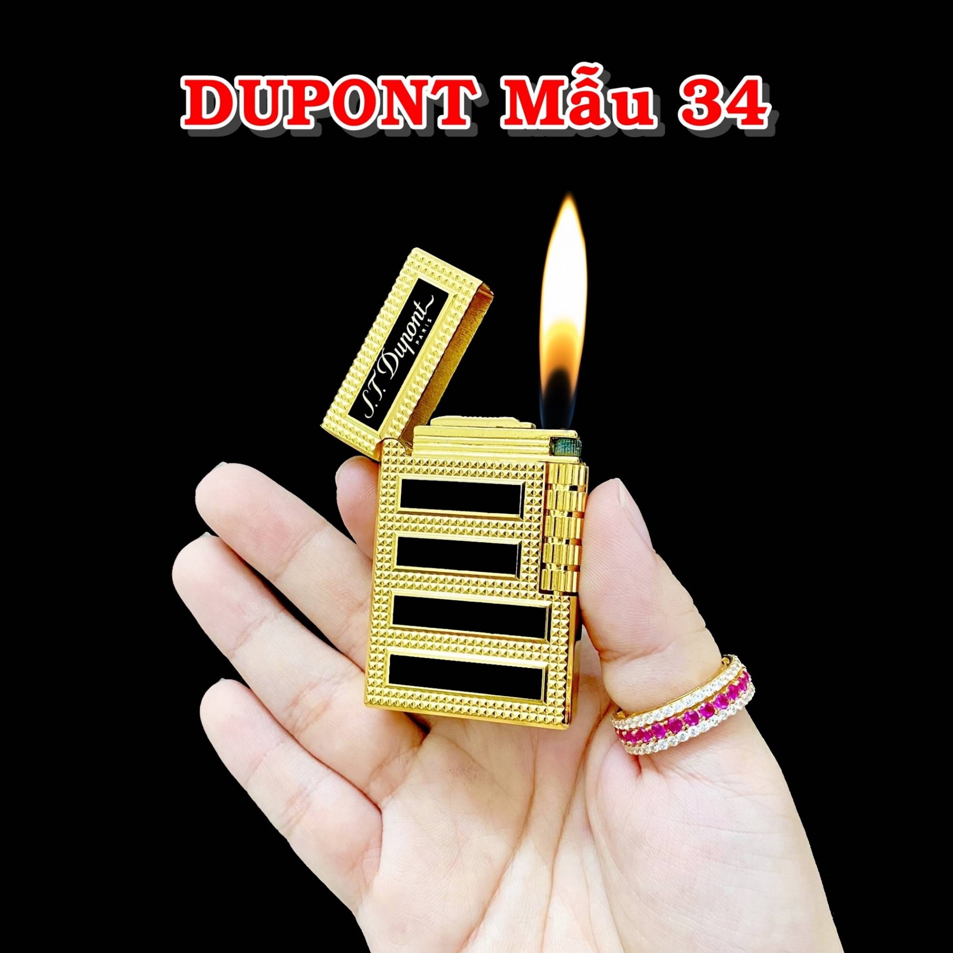 Hột quẹt bật lửa Dupont vân kim cương sọc đen ngang M34 (S.T. DUPONT) - xài gas