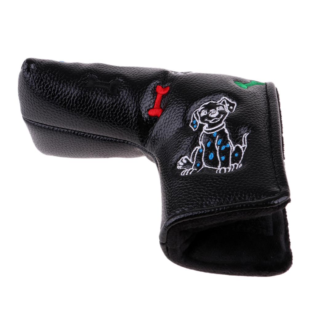 2xWaterproof PU Leather Golf Blade Putter Head Cover Protector Black Dog