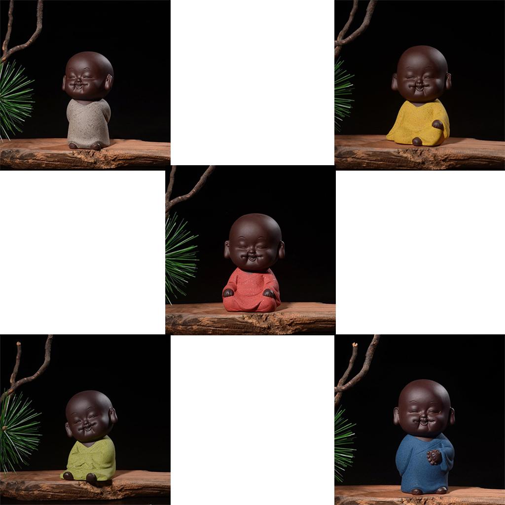Mini Ceramic Buddha Statue Monk Tea Pet for Zen Garden Sand Meditation Home Office Table Decoration
