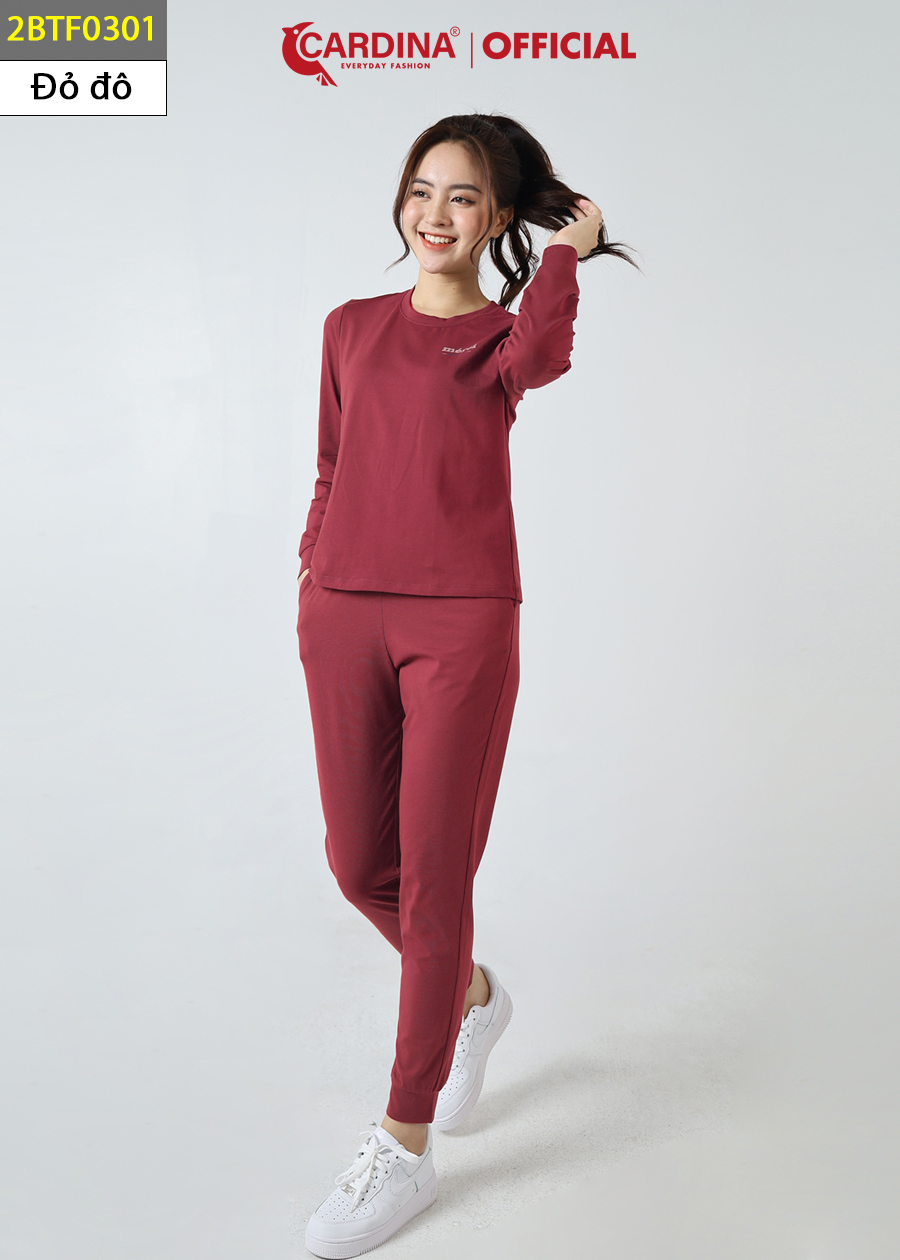 Đồ Bộ Thu Đông Nữ CARDINA Chất Cotton Cao Cấp Áo Dài Quần Dài Suông Dáng Thể Thao Năng Động 2BTF03