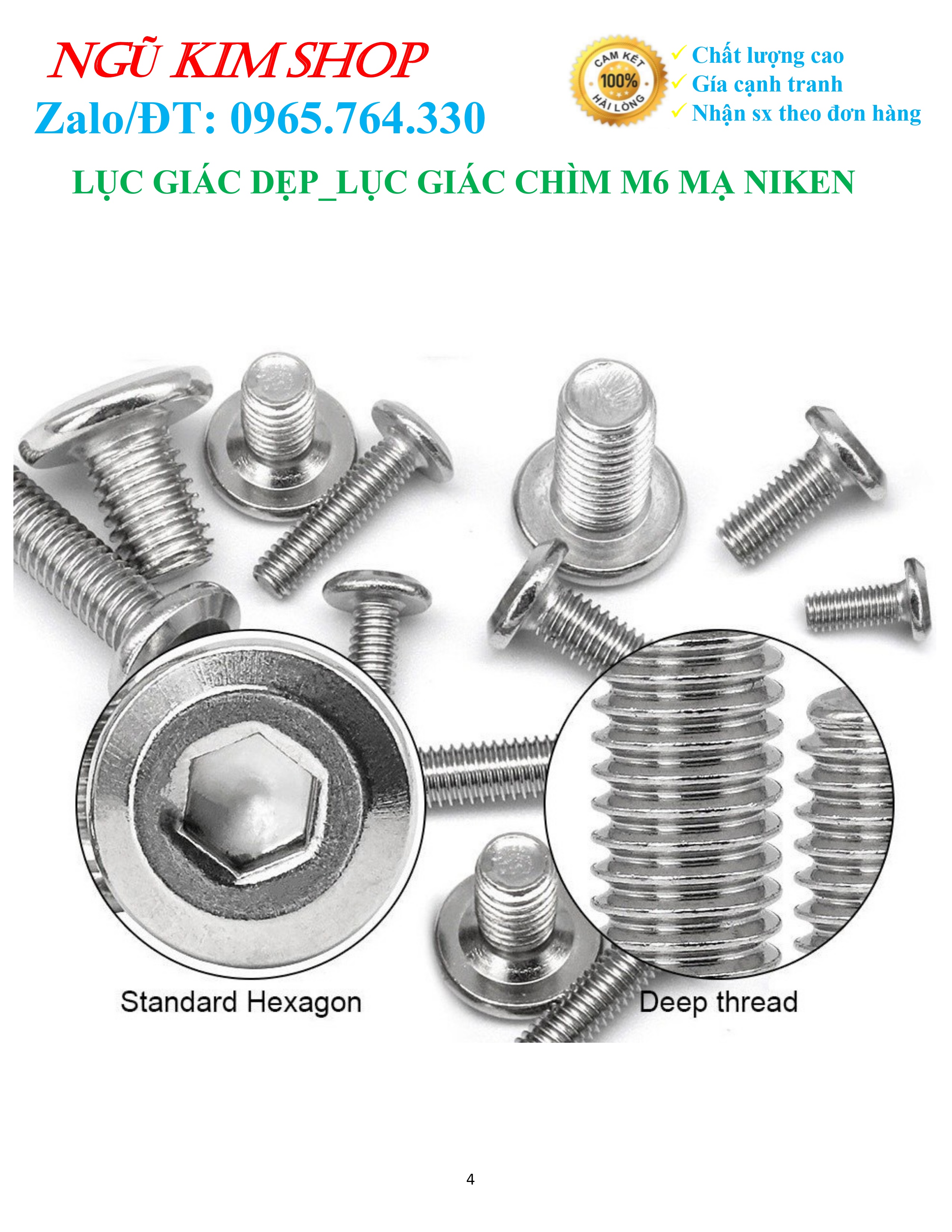 LỤC GIÁC DẸP _ LỤC GIÁC CHÌM M6 MẠ NIKEN
