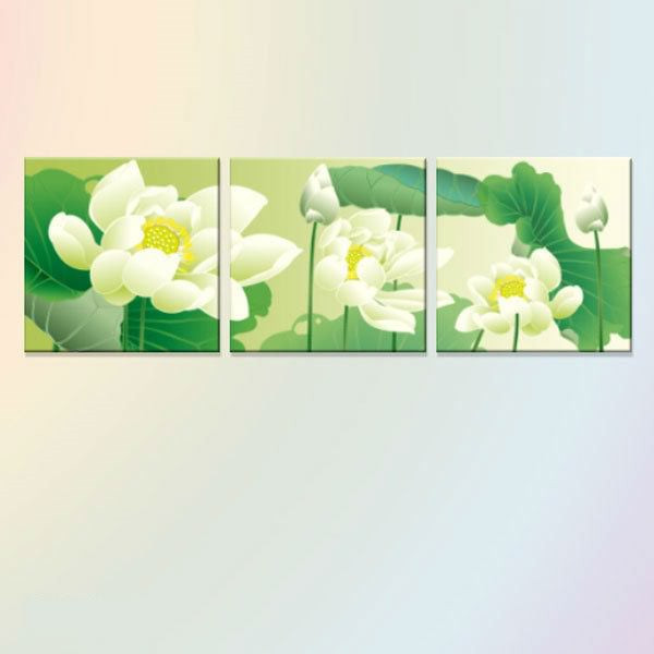Bộ 3 Tranh Canvas Không Viền Trang Trí "Hoa Sen Trắng" W279