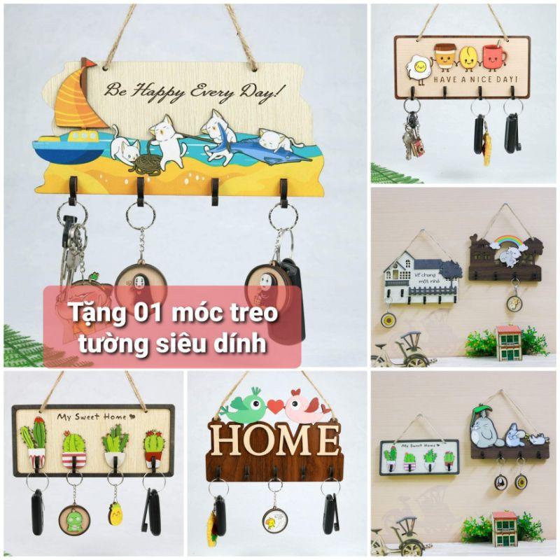 Bảng gỗ trang trí, bảng gỗ decor có móc để treo chìa khóa (TẶNG kèm 01 móc dính treo bảng)