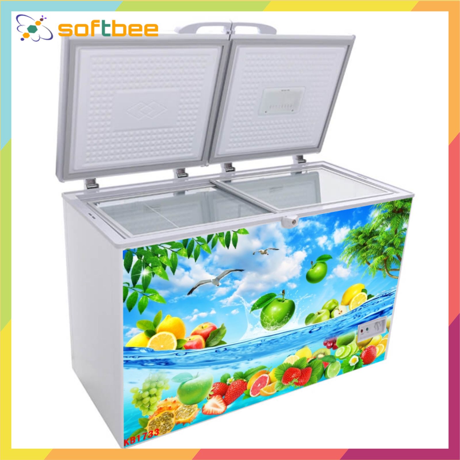 Miếng dán tủ lạnh ngang, in hình hoa quả biển, kích thước 0.9m x 1.5m / miếng