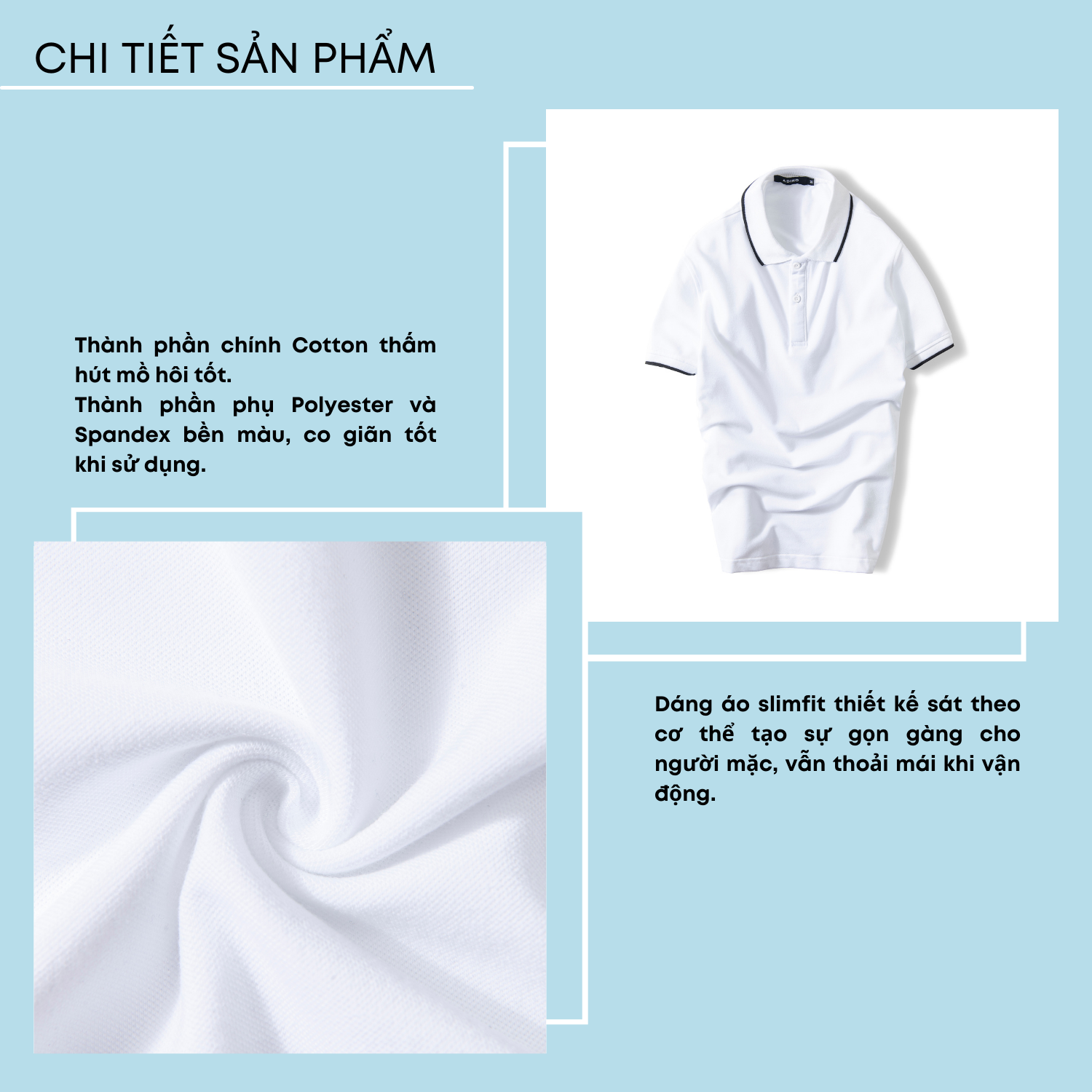 Áo polo nam ADINO màu trắng phối viền vải cotton co giãn dáng slimfit trẻ trung AP71