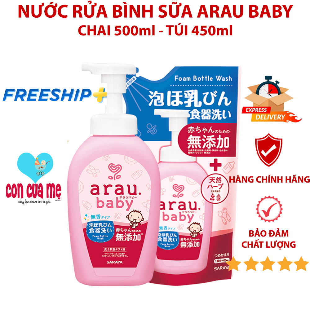 Combo Nước Rửa Bình Arau Baby ( Bình 500ml + Túi 450ml)