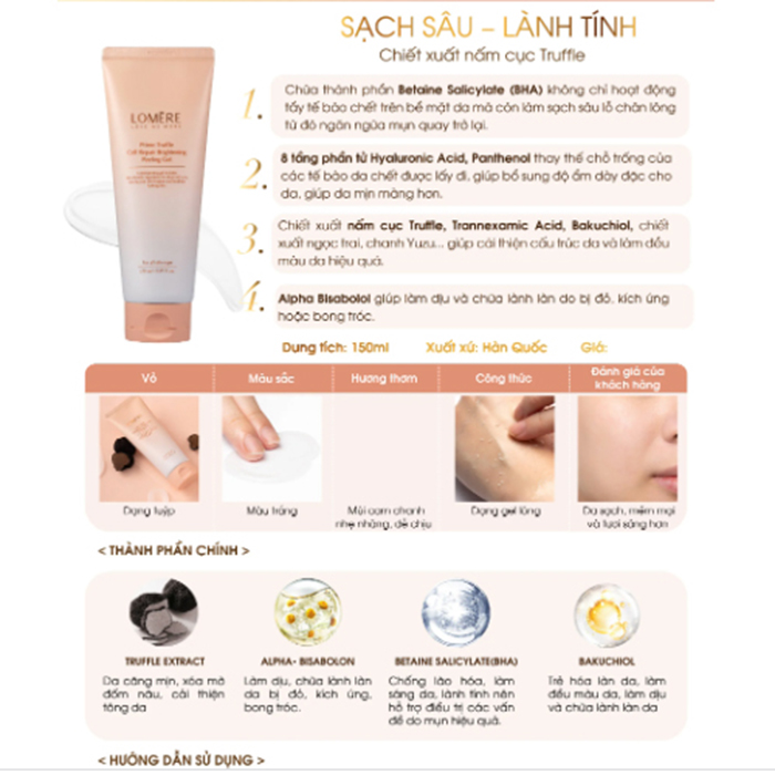 Tẩy Da Chết Sạch Sâu, Lành Tính và Trắng Da Lomere Prime Truffle Brightening Peeling Gel Hàn Quốc 150ml